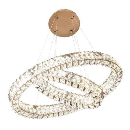 Twin Oval Crystal Ceiling Pendant - Gold Finish